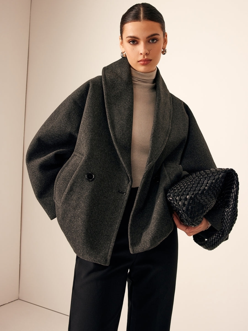 Commense Dark Gray Wool Pea Coat